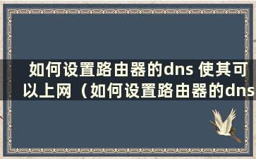 如何设置路由器的dns 使其可以上网（如何设置路由器的dns）